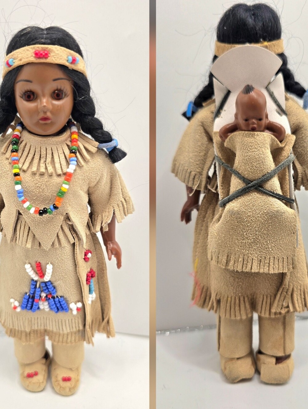 VTG Native American Themed Doll w/ Original Outfit and Baby in Cradleboard 7.5"